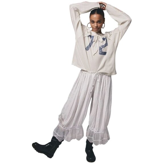 Free People Forever Young Sleep Capri Pants Ivory Lace Trim XS New With Tags - Picture 4 of 16